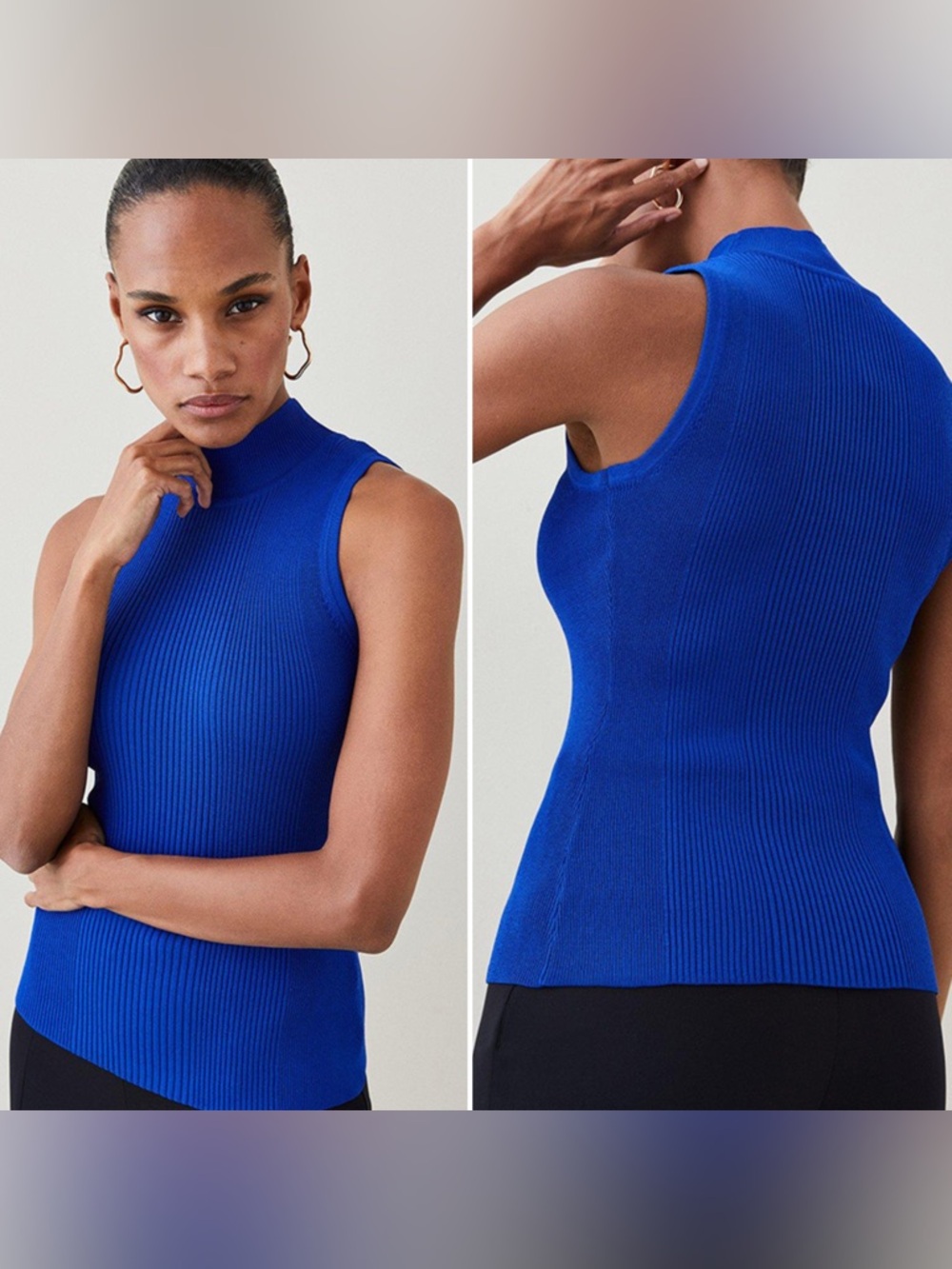 Karen Millen Royal Blue Ribbed Sleeveless Mock Neck Tank
